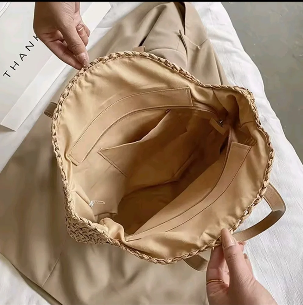 Straw Woven Tote Bag Double Handle